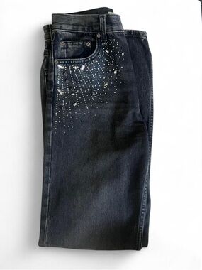 Zara Black Straight-leg Jeans with rhinestones